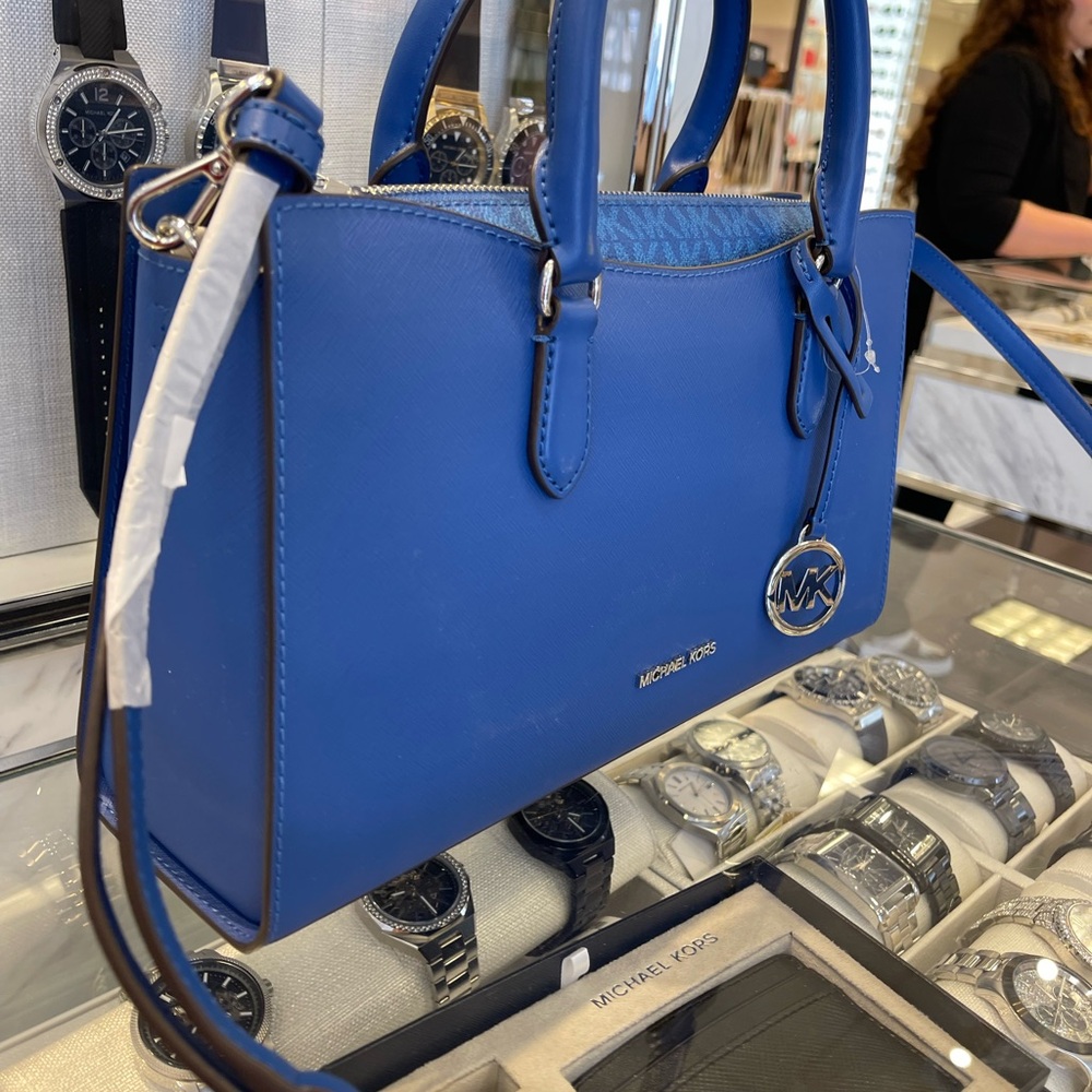 MICHAEL KORS Arden Md Top-Zip EW Leather Tote Crossbody Satchel
Galaxy Blue 
NWT - Picture 6 of 16